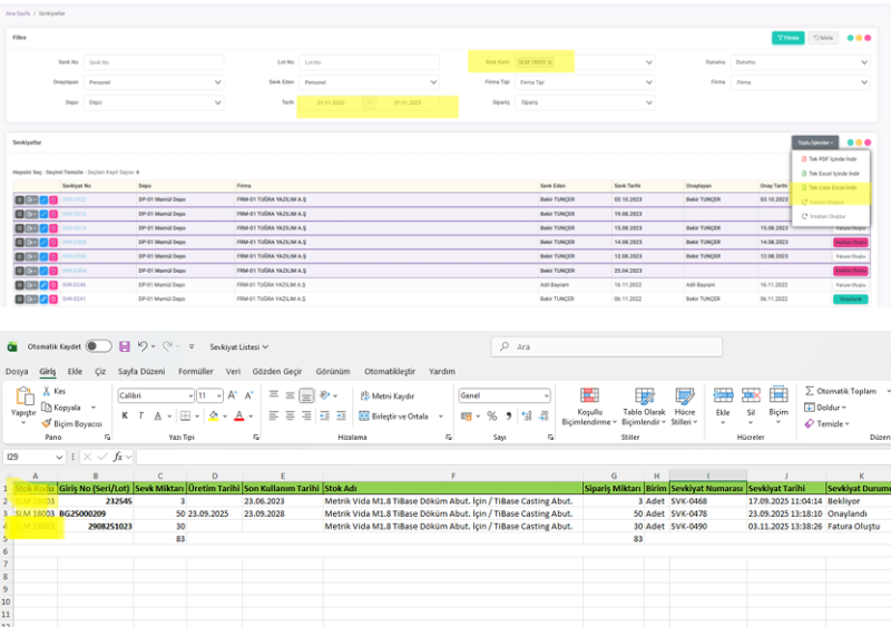 Sipariş - Sevkiyat Ekran Güncelleme